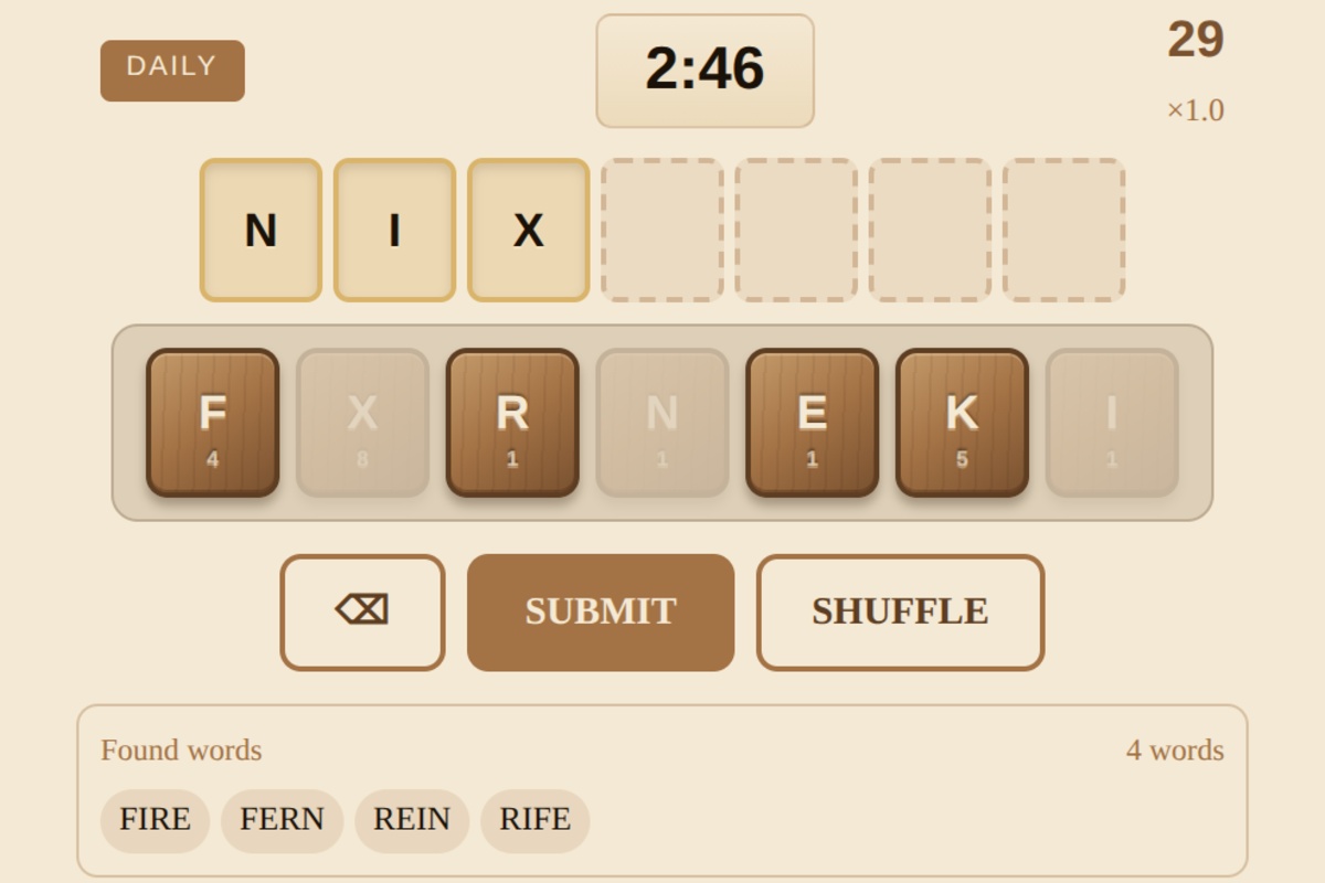 Anagram - Free online timed anagram word game